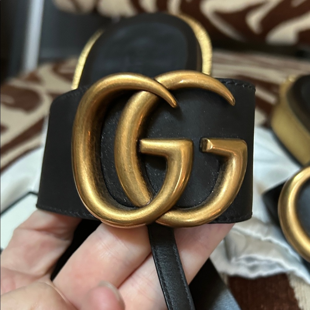 Gucci Black Marmont Sandals with Gold Heels - Picture 8 of 10